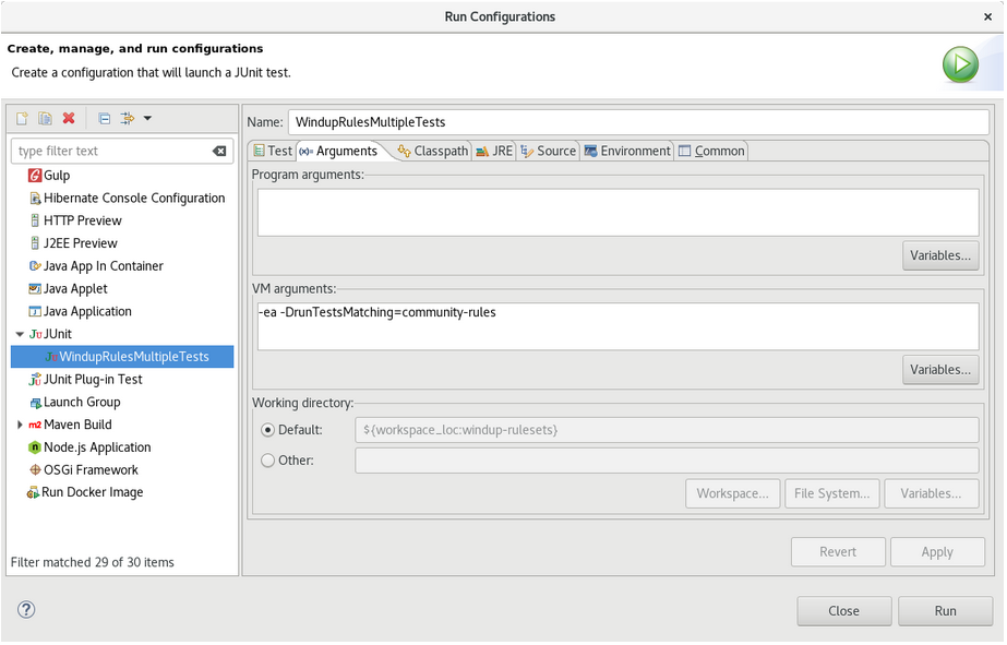 junit test arguments